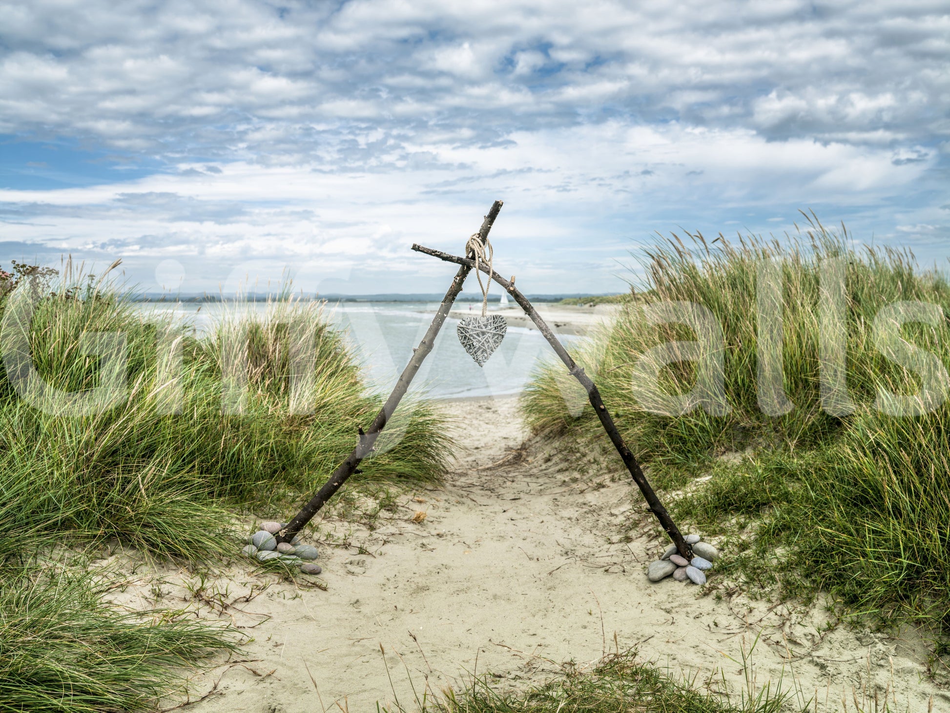 Serene Dune Path with Romantic Heart Wall Mural