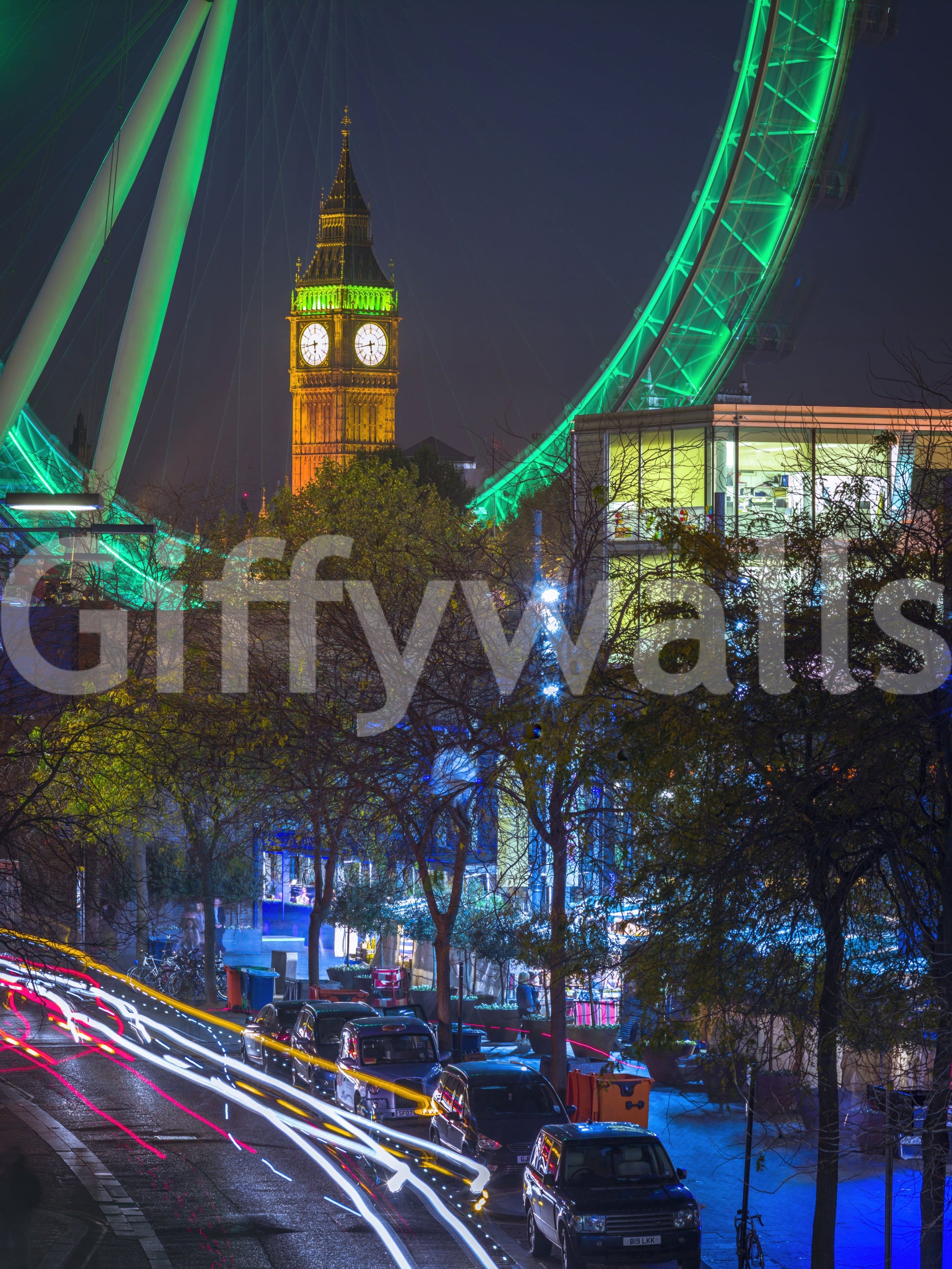 Neon Urban Traffic Nightscape Wall Mural