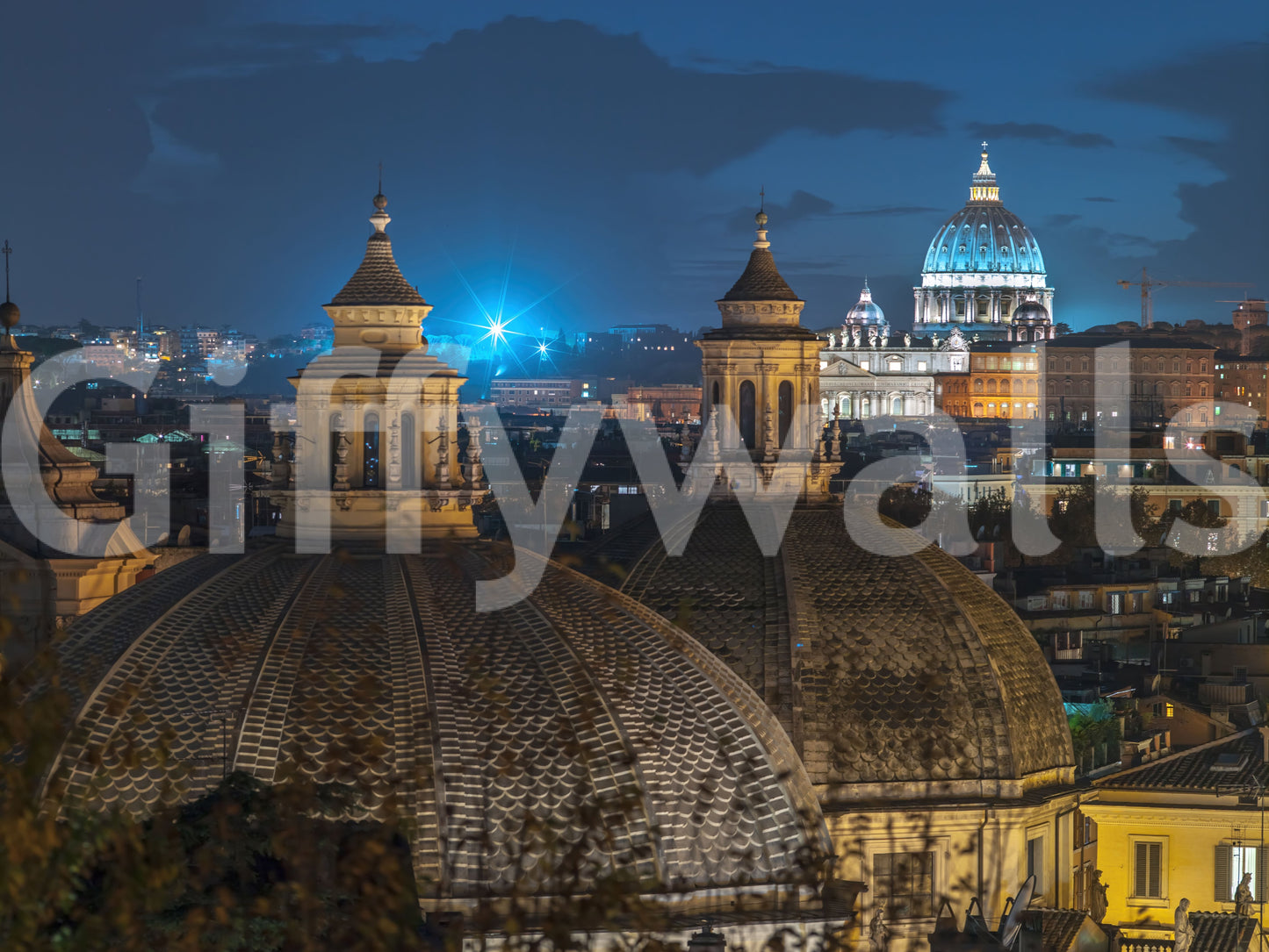 Roman Rooftops at Dusk Wall Mural