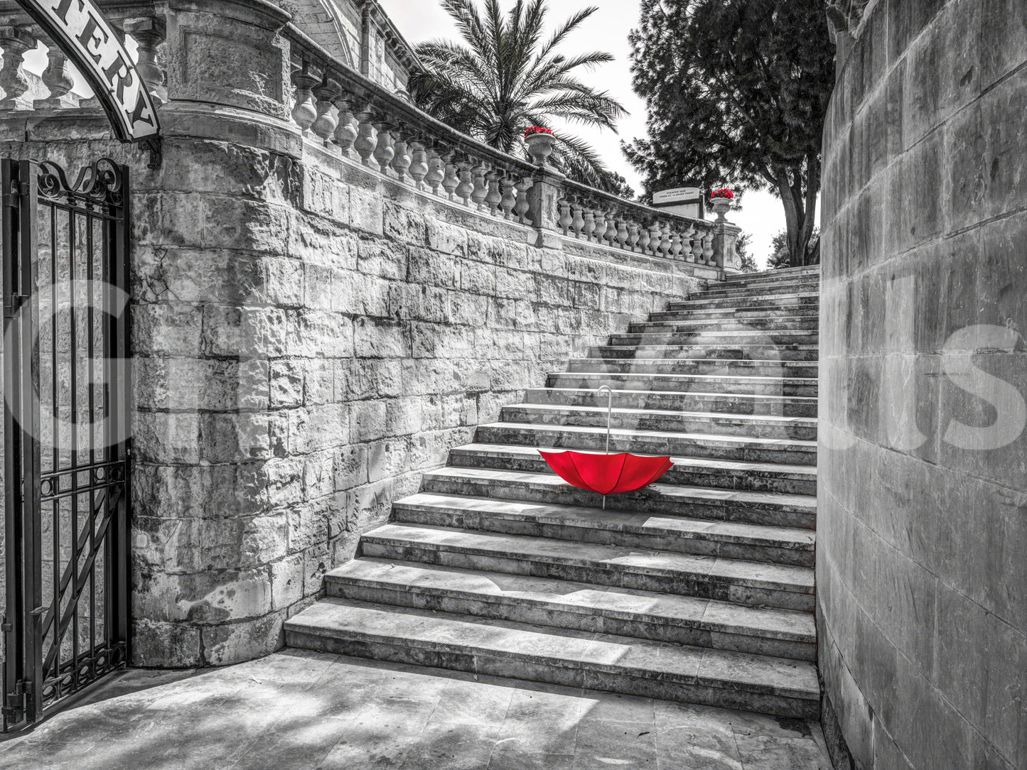 Monochromatic Staircase with Red Accents Wall Mural