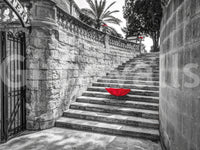 Monochromatic Staircase with Red Accents Wall Mural