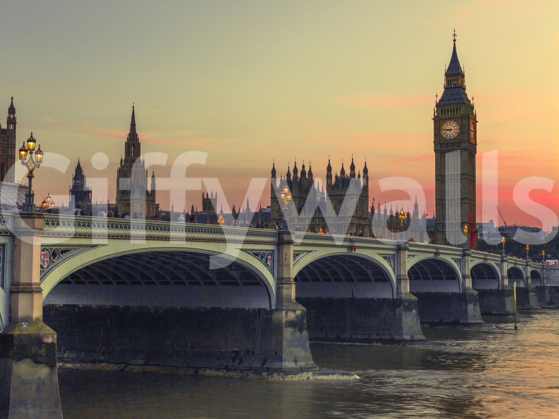 Westminster Bridge Sunset Silhouette Wall Mural