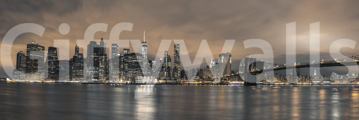 East River Night Cityscape Wall Mural