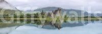 Misty Lochside Fortress Ruins Wall Mural