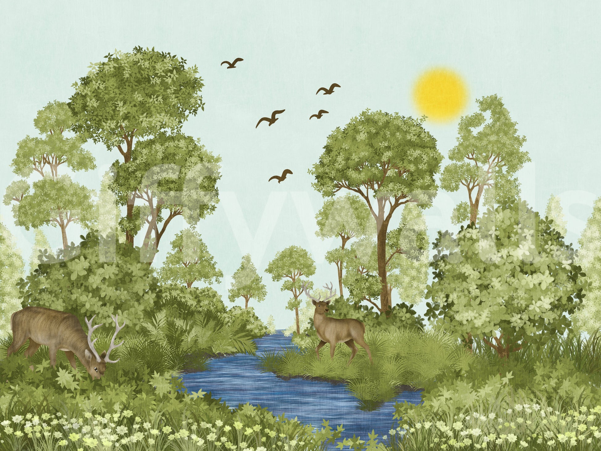 Enchanted Woodland Wildlife Meadow Wall Mural