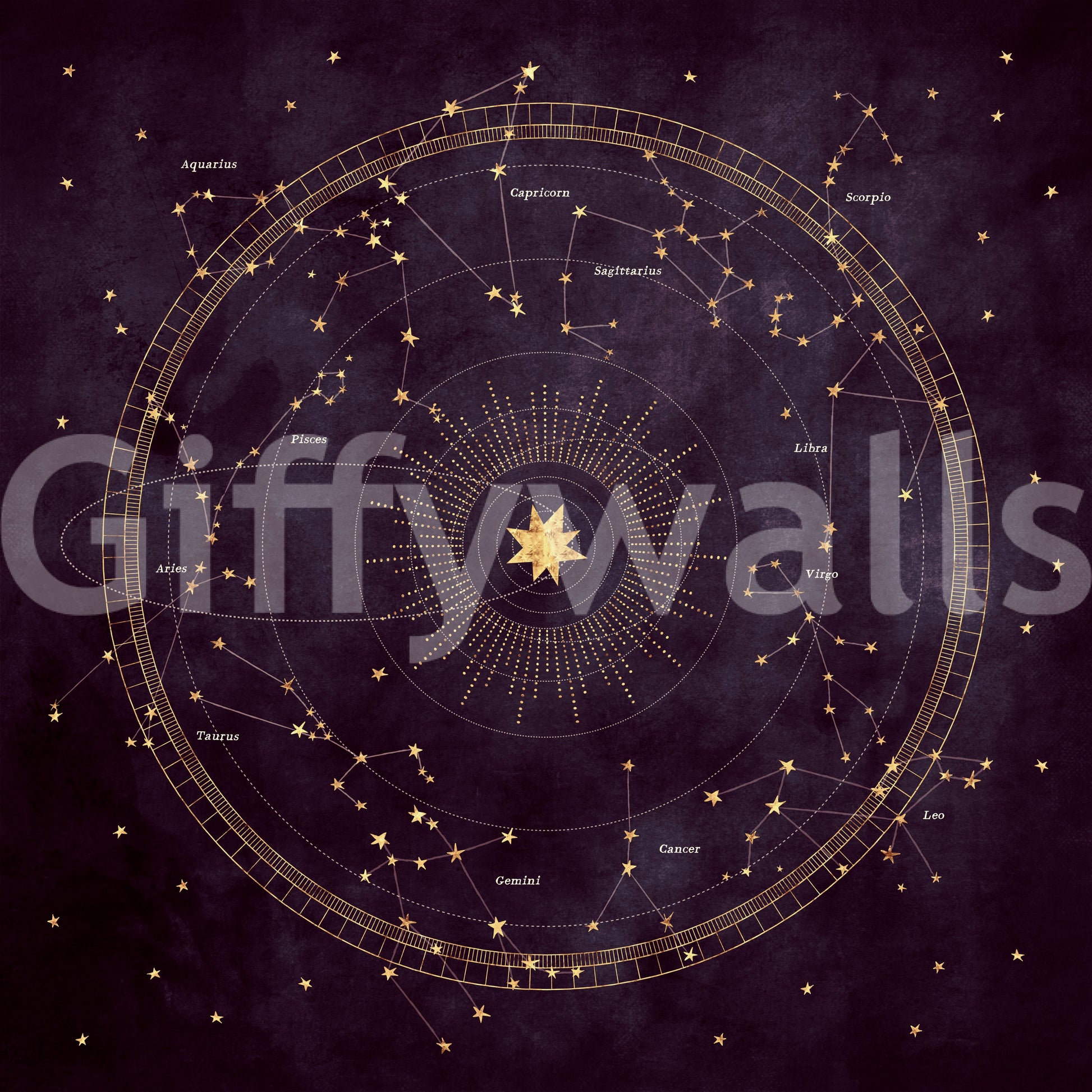 Celestial Zodiac Gold Map Wall Mural