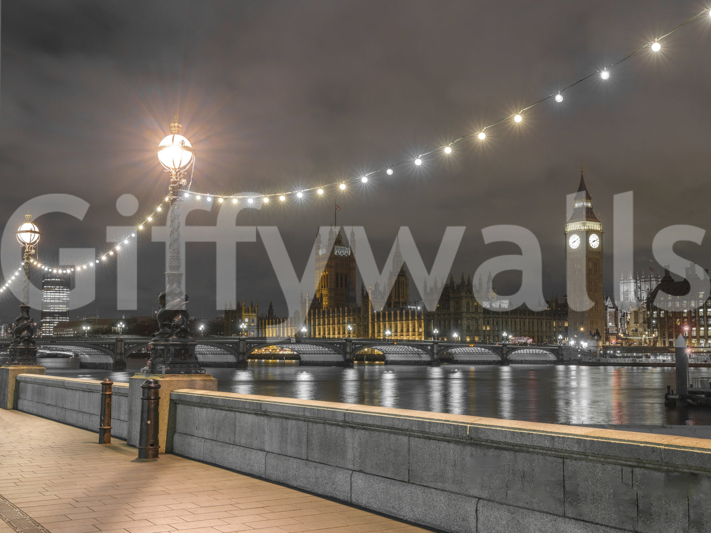 Thames Riverfront Twilight Scene Wall Mural
