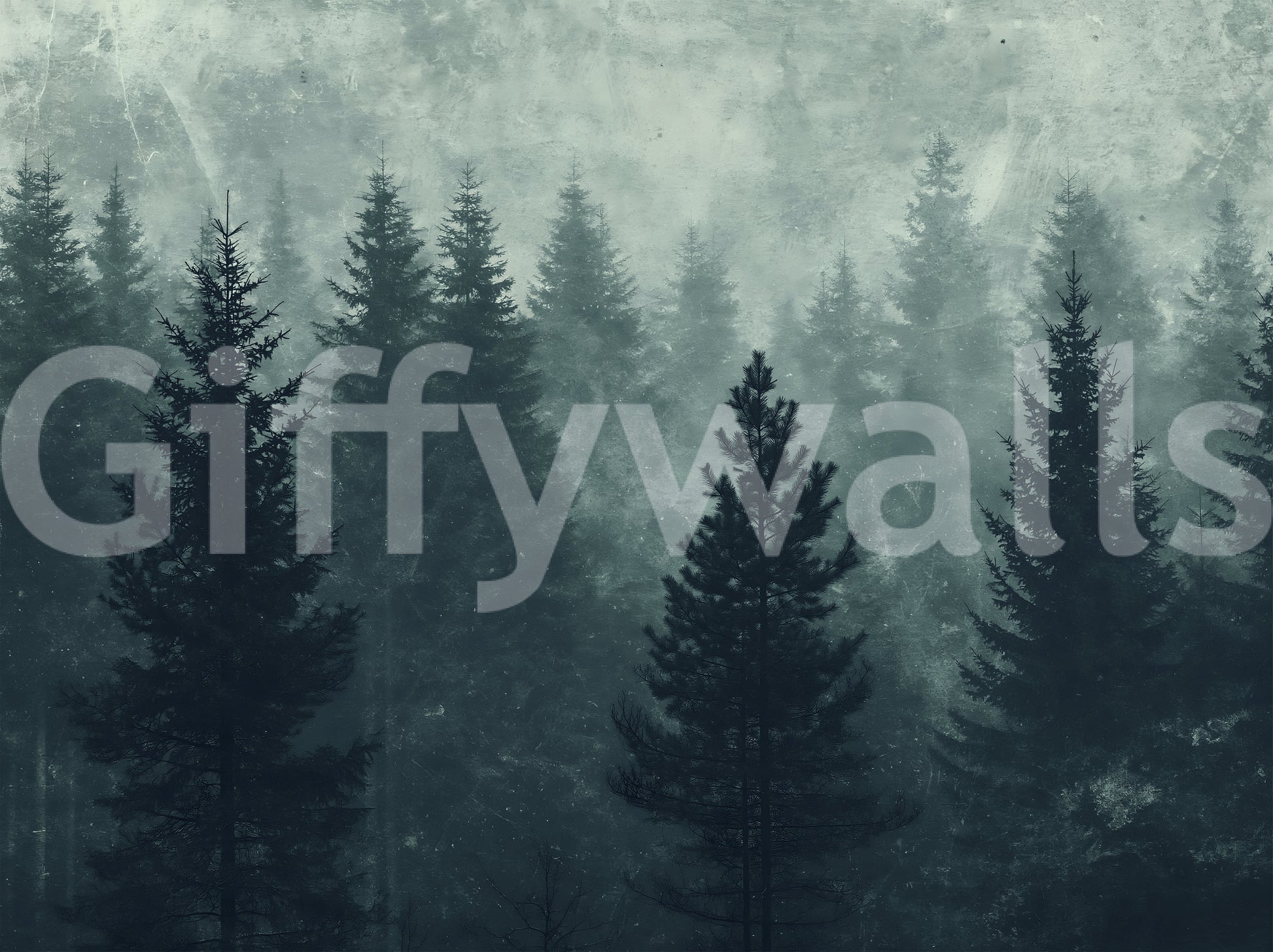 Misty Pine Forest Silhouette Wall Mural
