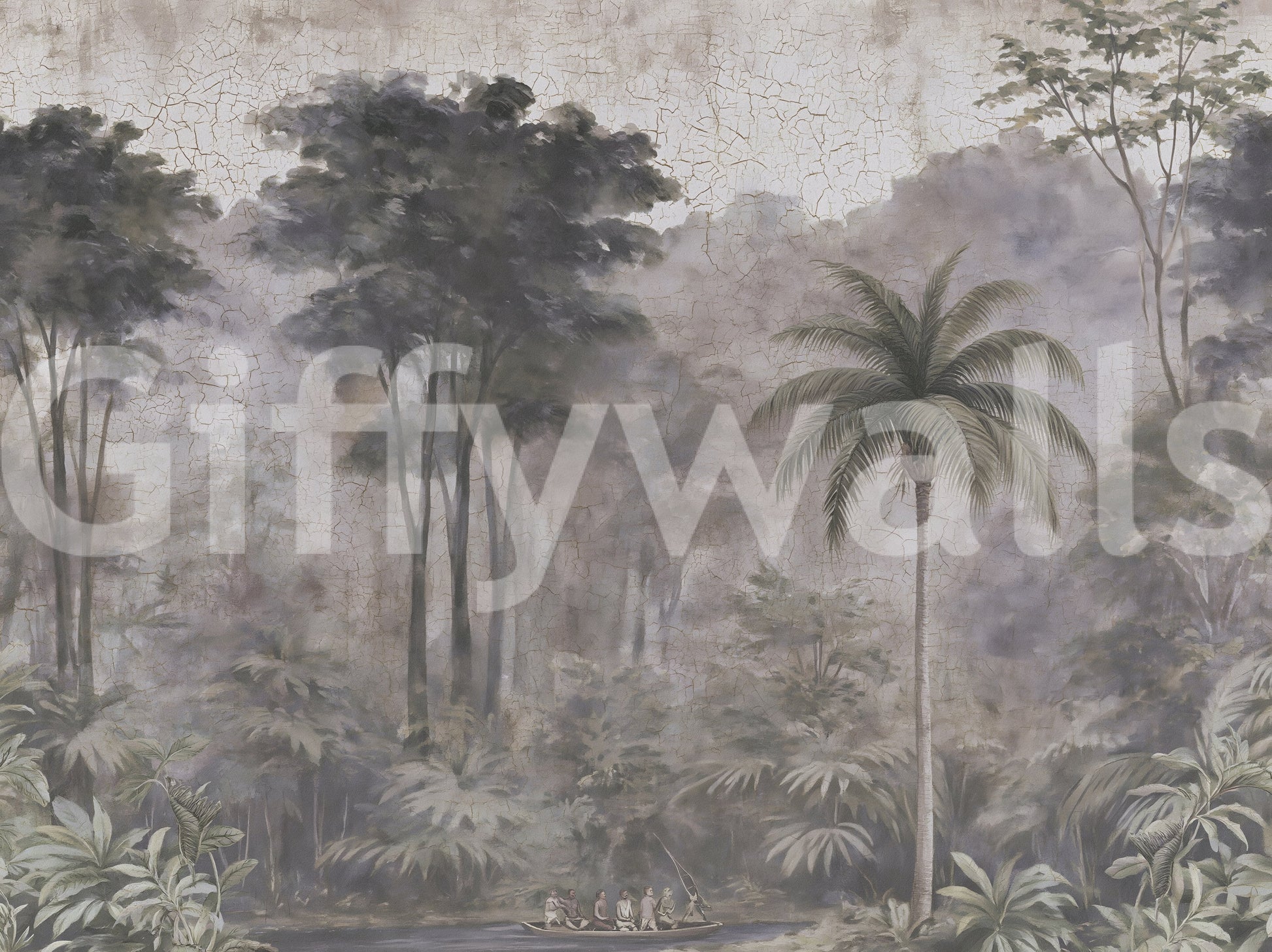 Misty River Expedition Scene Wall Mural