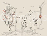 Serene Architectural Courtyard Sketch Wall Mural