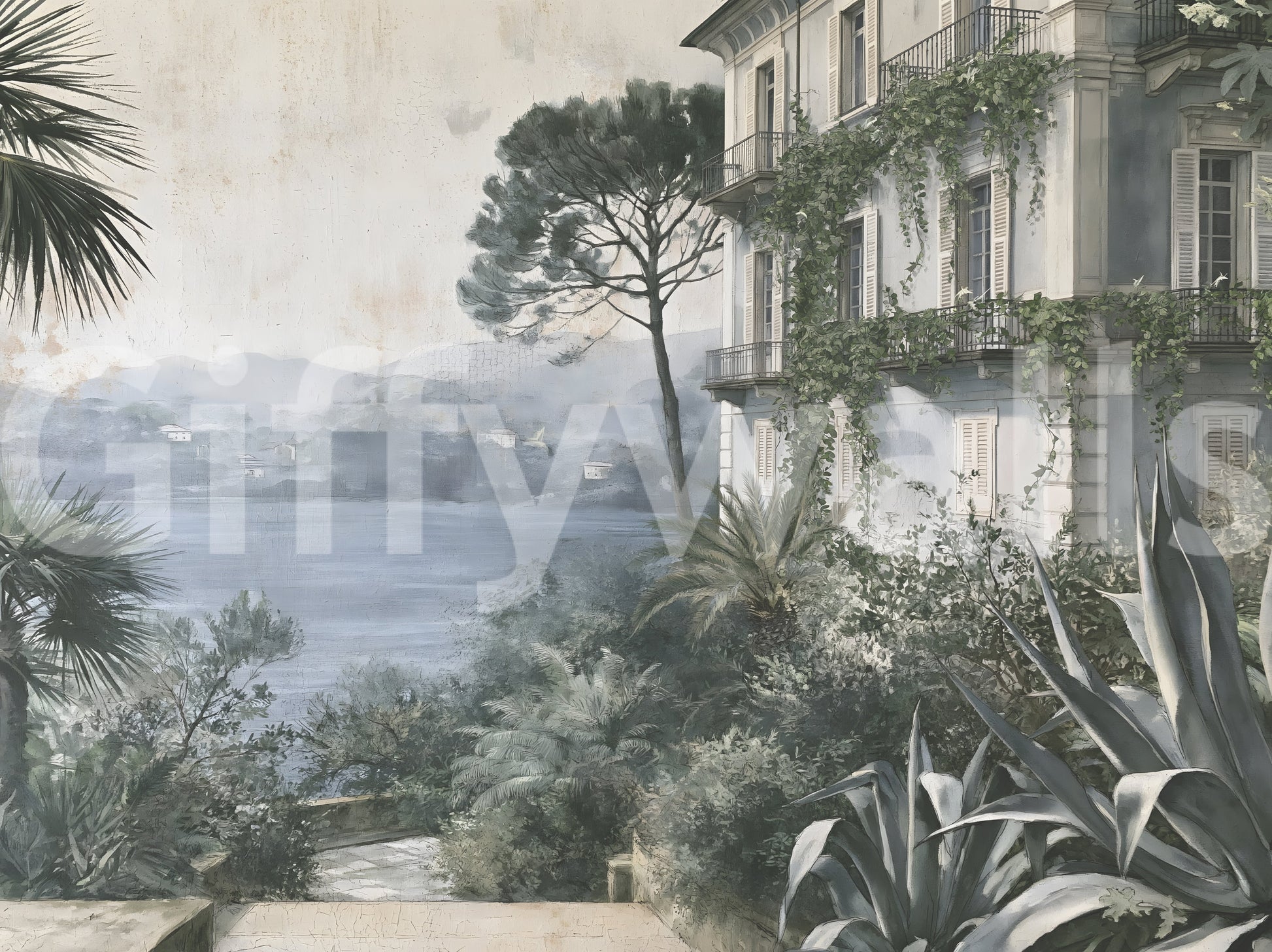 Italian Lakeside Villa Retreat Wall Mural