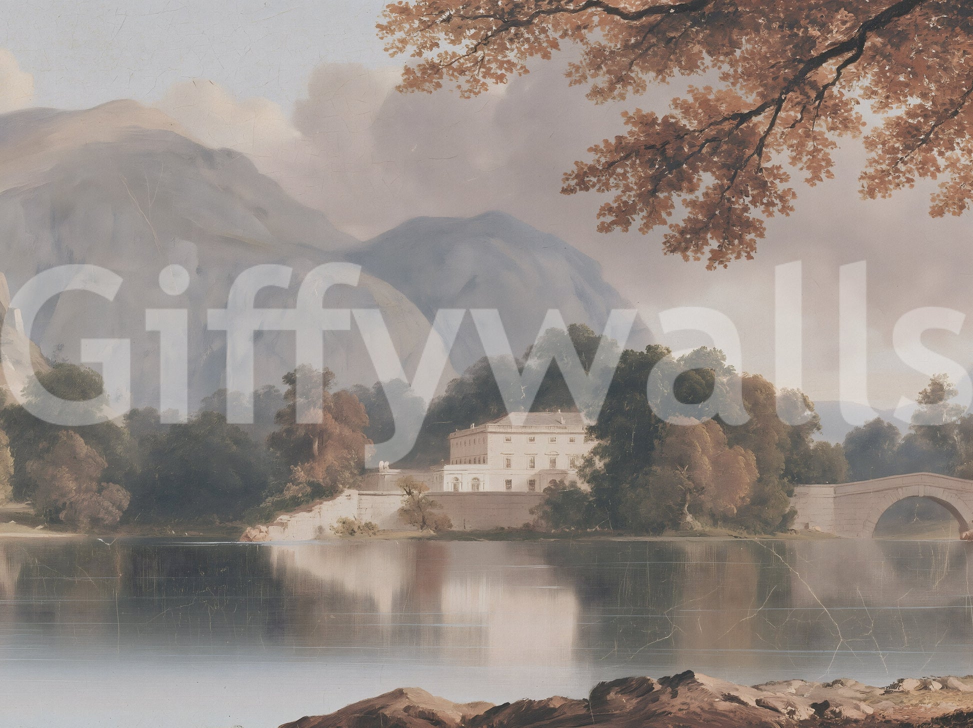 Serene Mountain Lake Estate Landscape Wall Mural