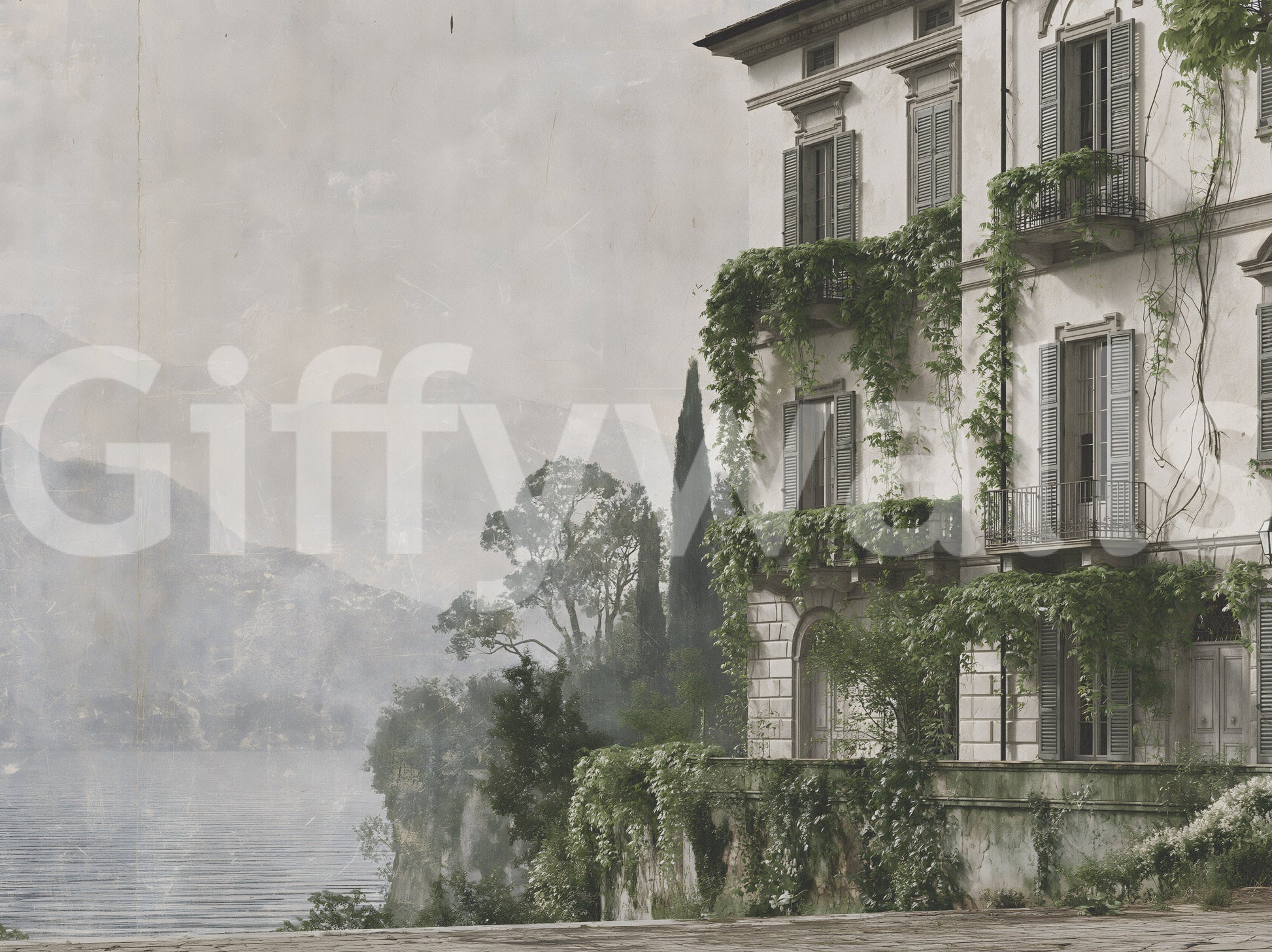 Vintage Mediterranean Estate View Wall Mural