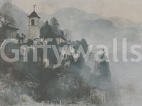 Vintage Foggy Hillside Retreat Wall Mural