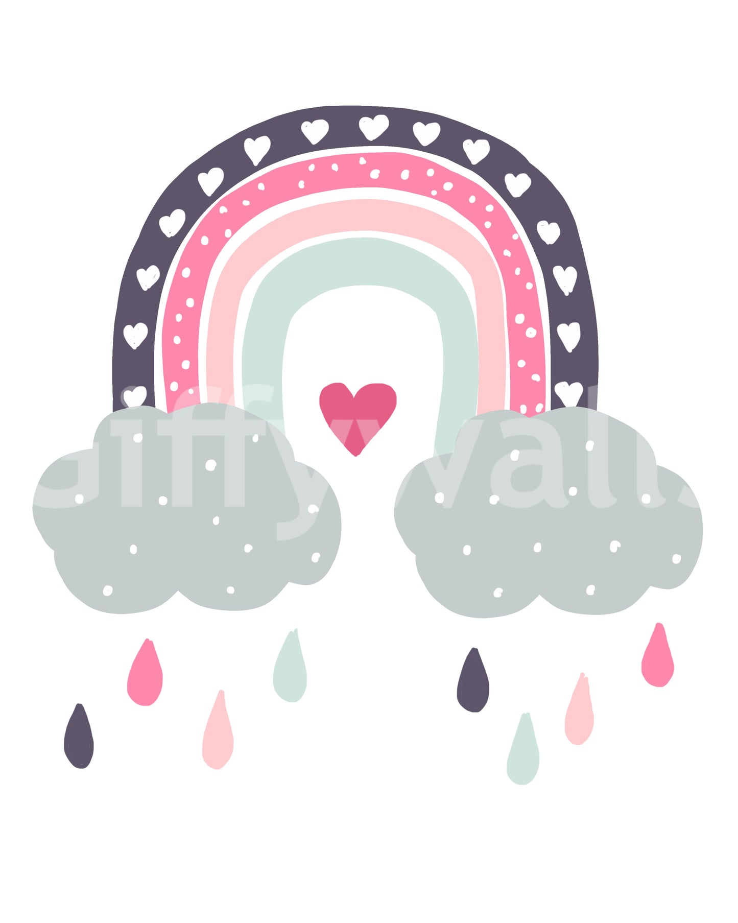 Heart-Filled Rainbow Nursery Whimsy Wall Mural