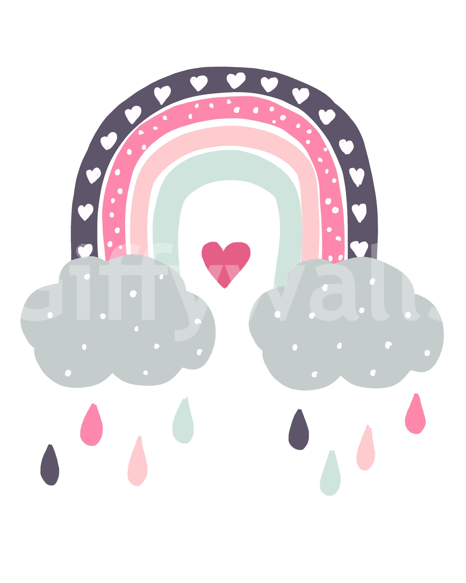 Heart-Filled Rainbow Nursery Whimsy Wall Mural