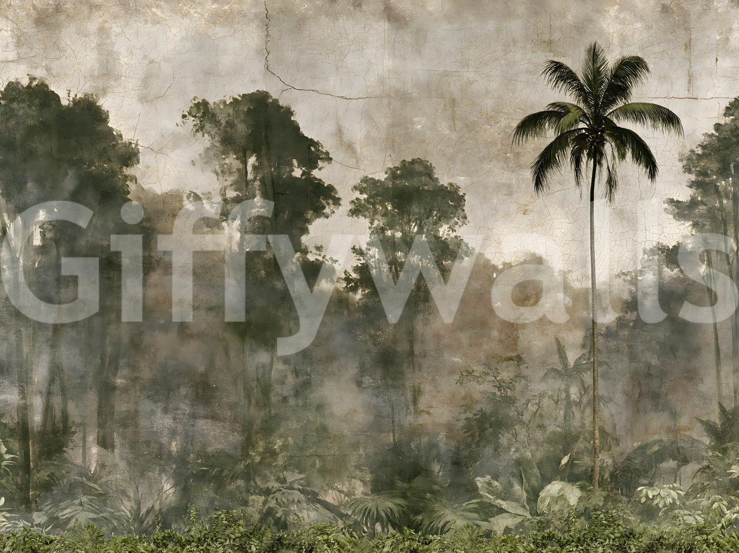 Aged Tropical Forest Silhouette Wall Mural