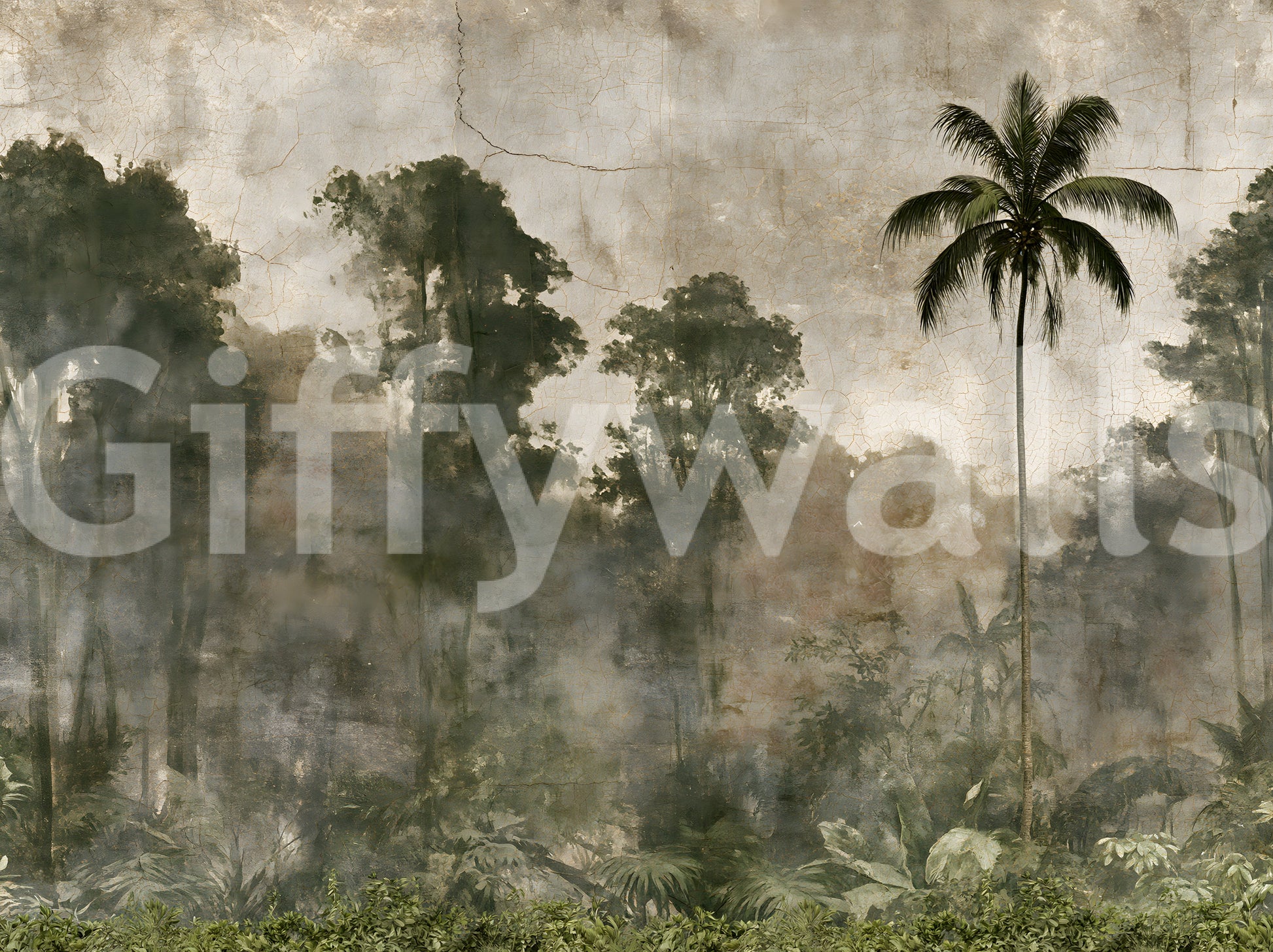 Aged Tropical Forest Silhouette Wall Mural