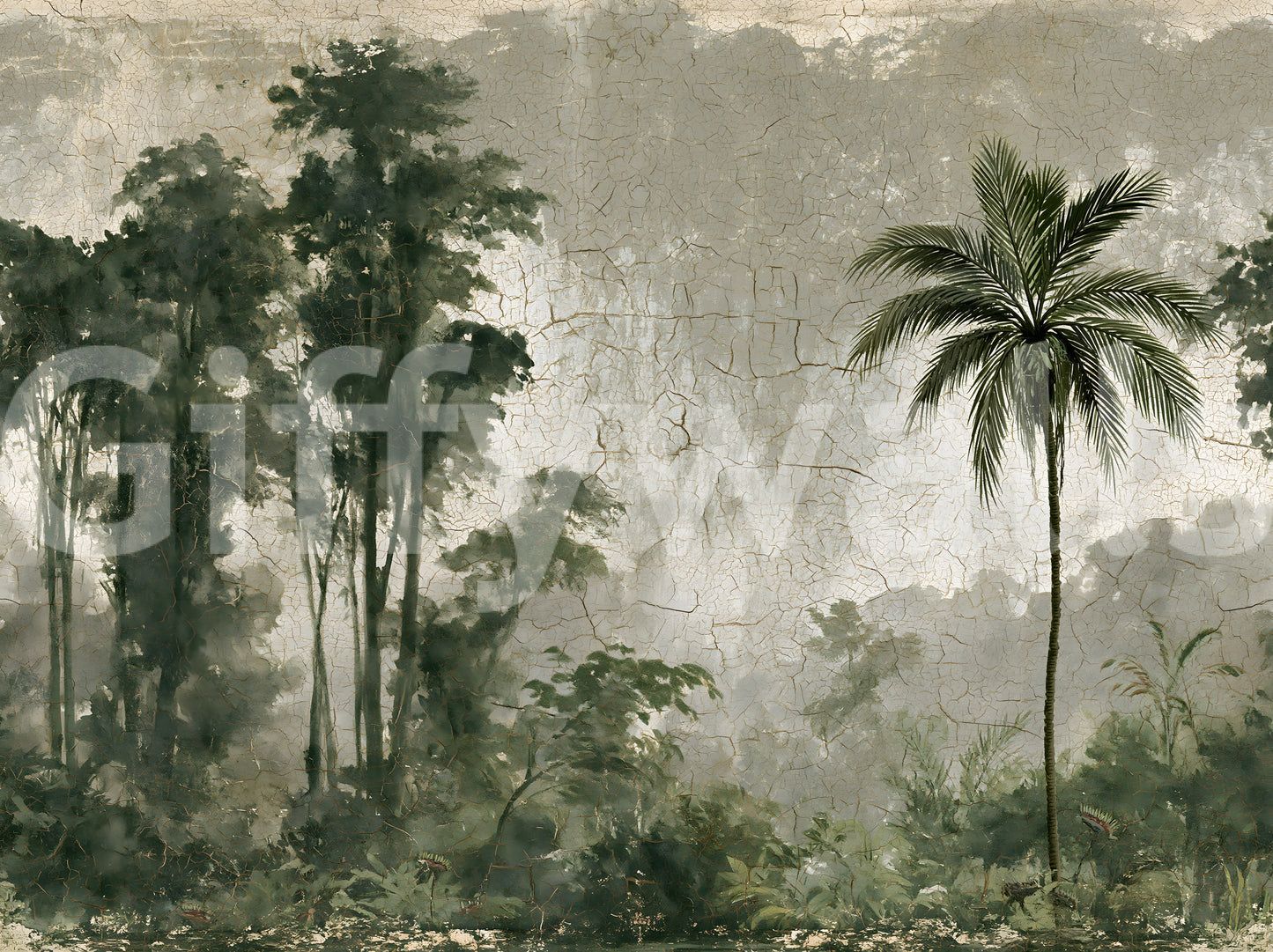Vintage Palm Forest Distressed Canvas Wall Mural