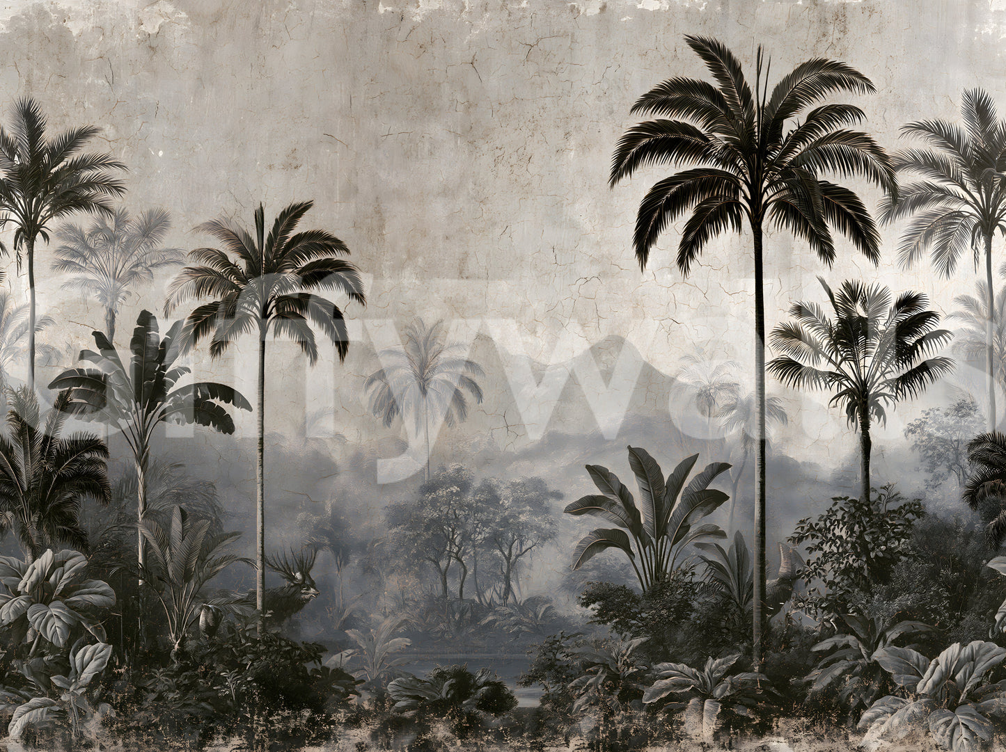 Vintage Palm Grove Mist Wall Mural