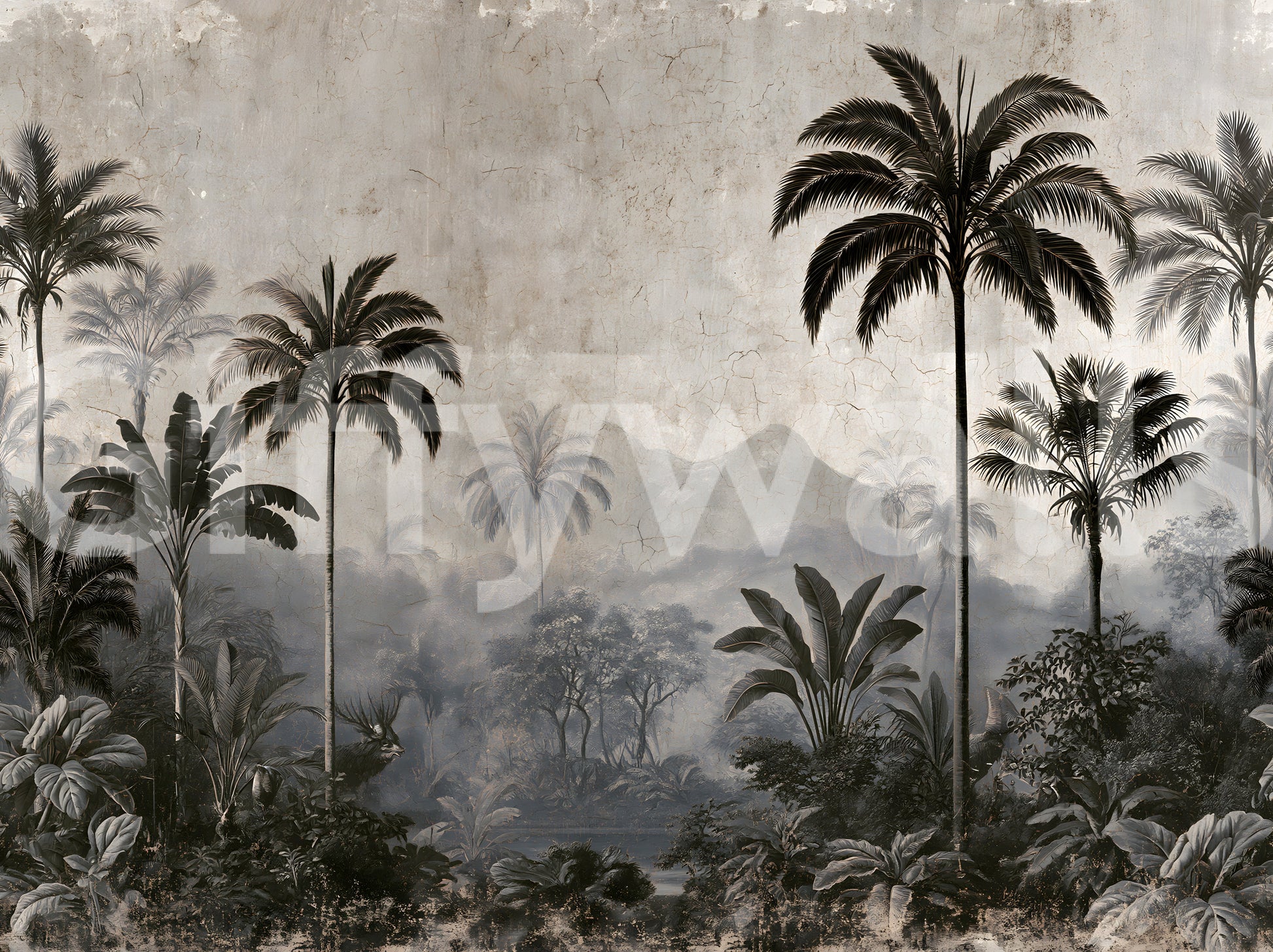 Vintage Palm Grove Mist Wall Mural