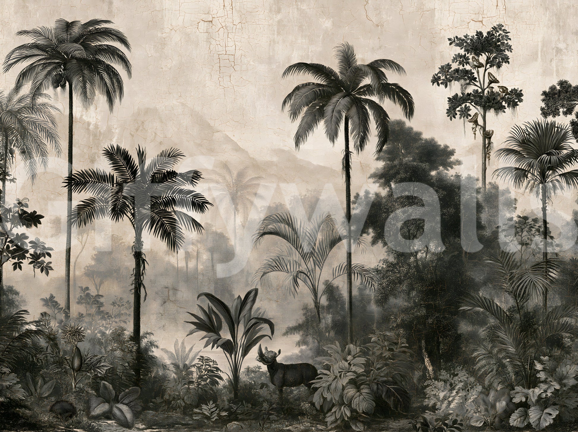 Monochrome Tropical Expedition Wall Mural
