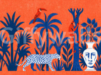 Vibrant Jungle Leopard and Tropical Wildlife Scene Wall Mural