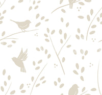 Minimalist Garden Birds in Soft Taupe Wallpaper⁠
