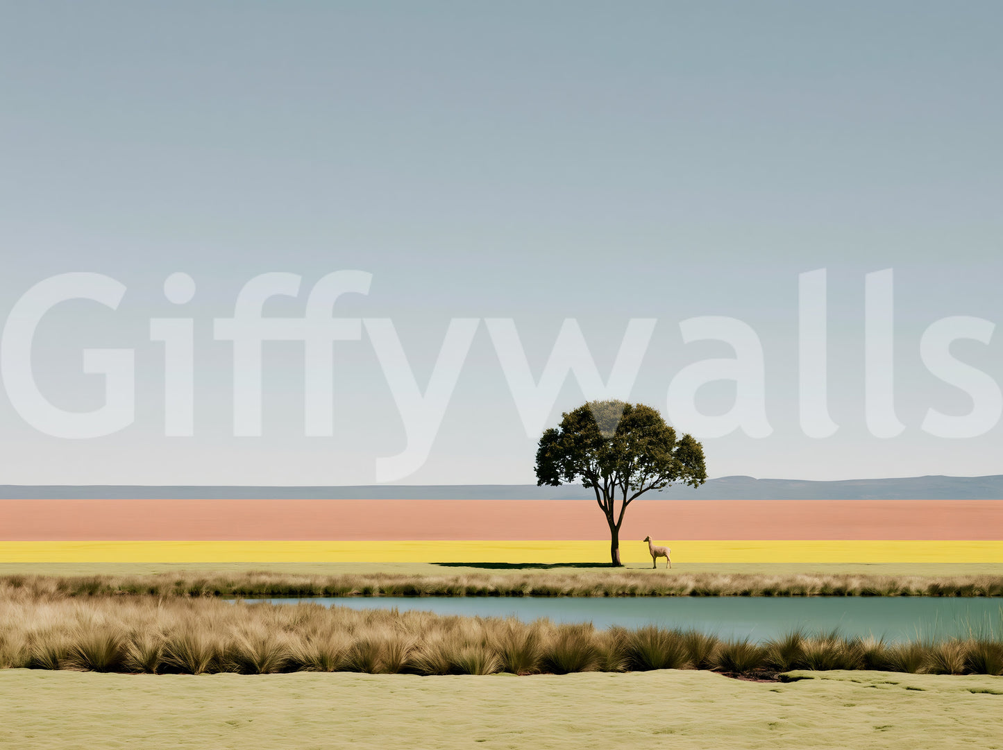 Minimalist Desert Oasis Landscape Wall Mural