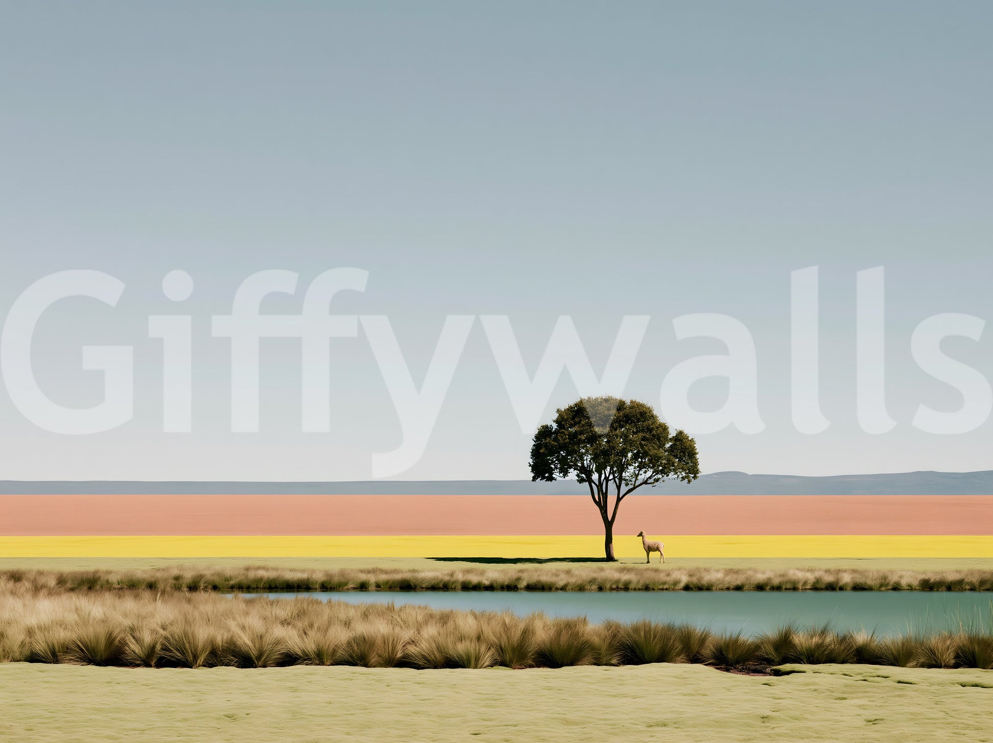 Minimalist Desert Oasis Landscape Wall Mural