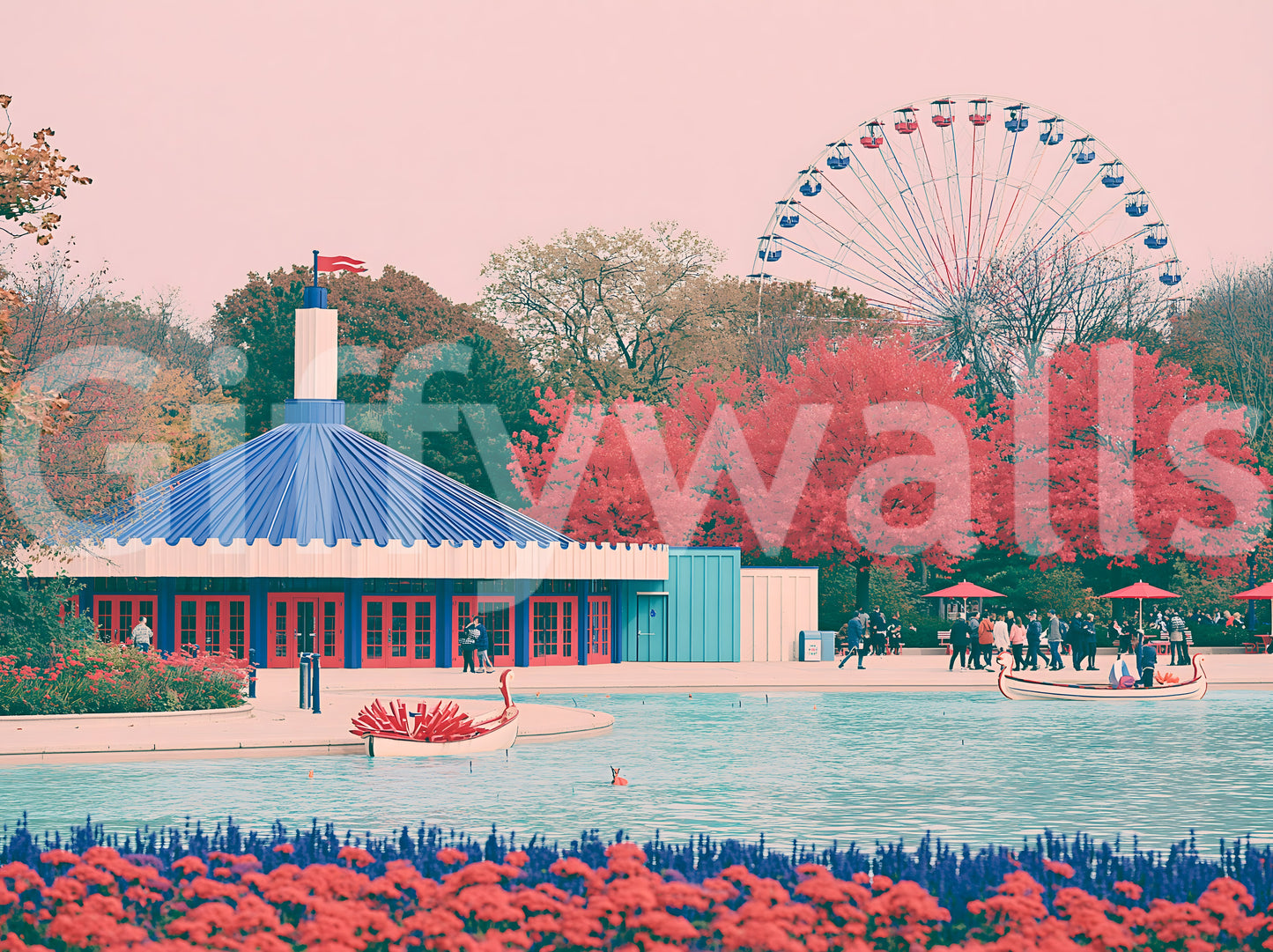 Fairground Pavilion and Ferris Wheel Wall Mural
