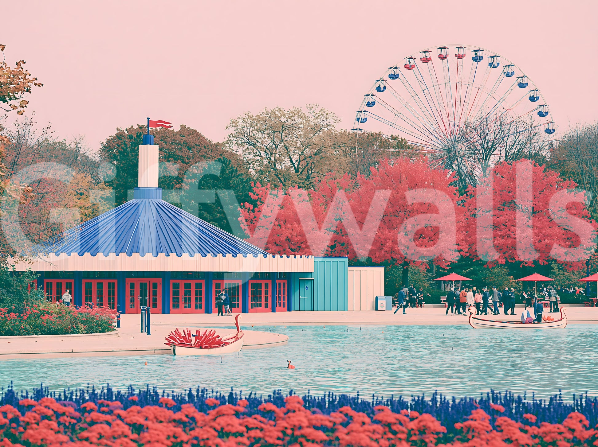 Fairground Pavilion and Ferris Wheel Wall Mural
