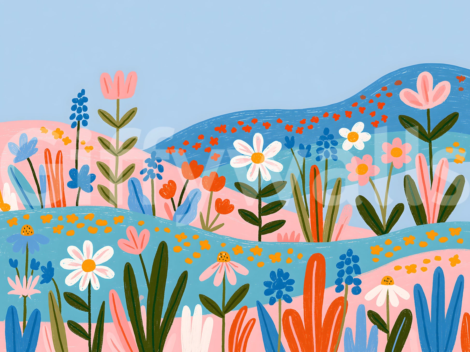 Bohemian Spring Meadow Landscape Wall Mural