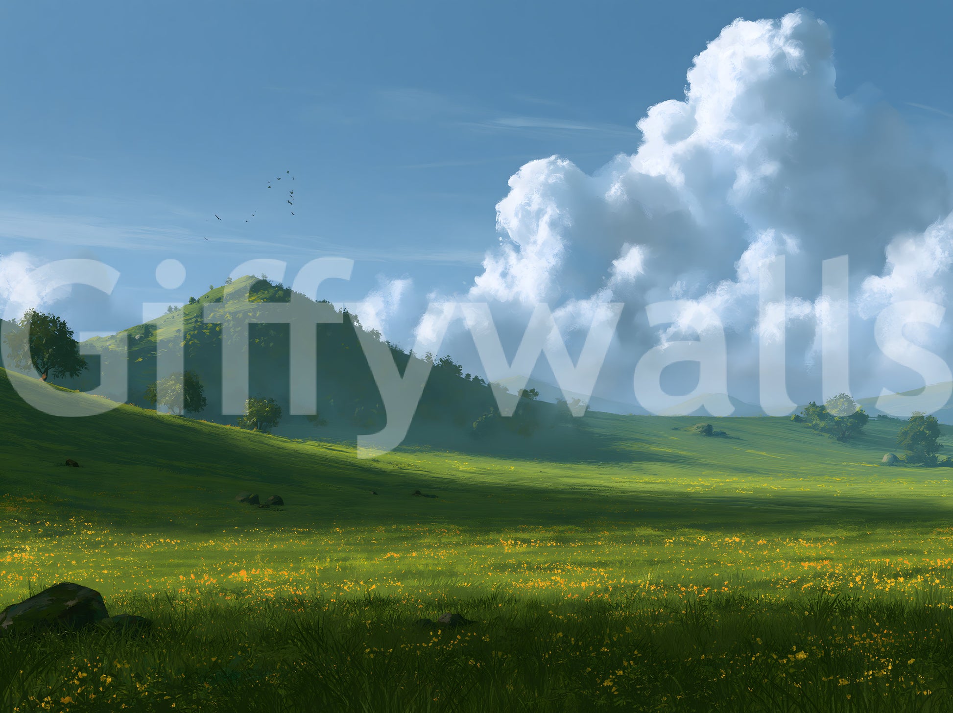 Rolling Green Hills and Summer Skies Wall Mural
