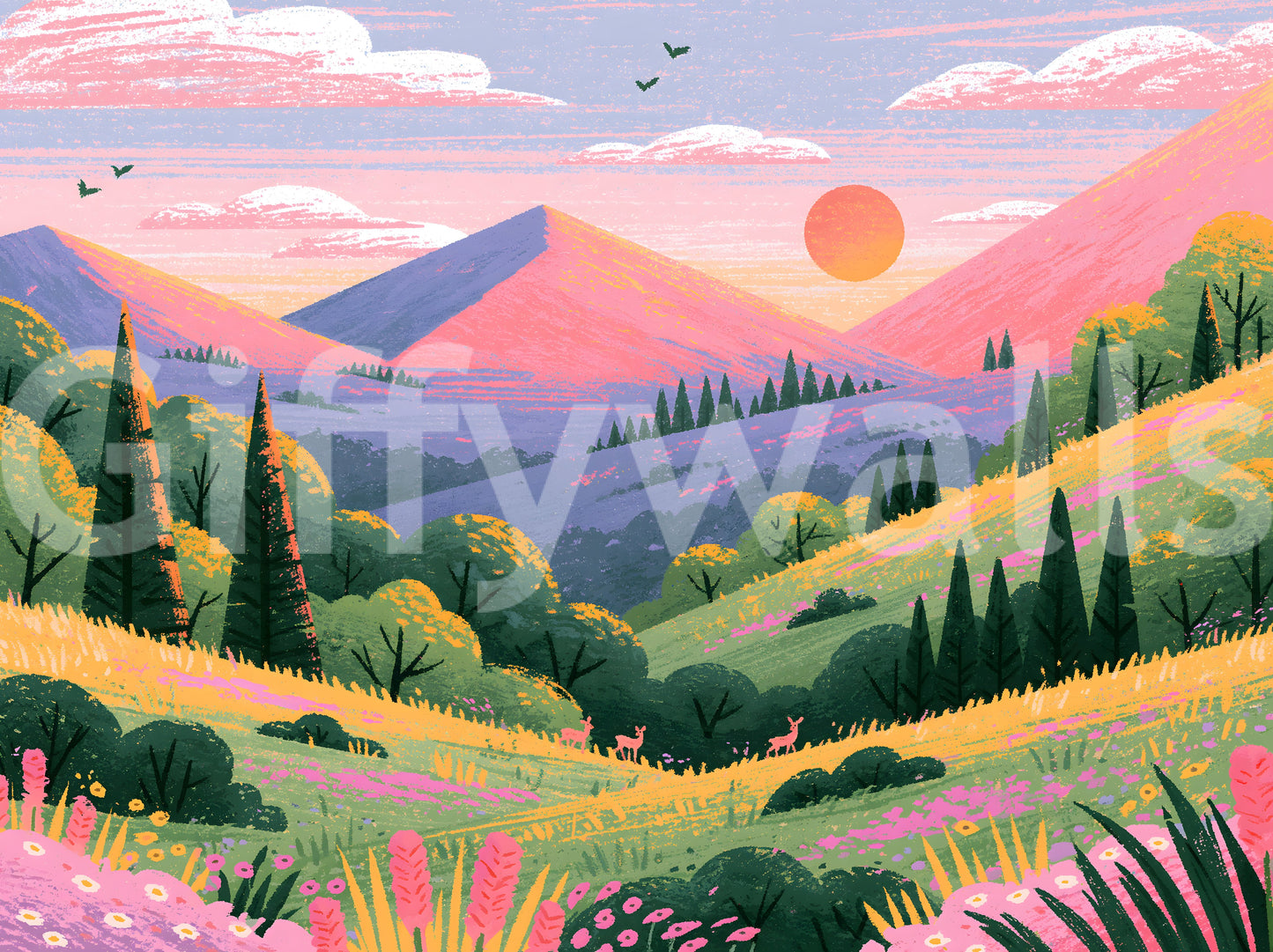 Serene Mountain Valley Vista Wall Mural