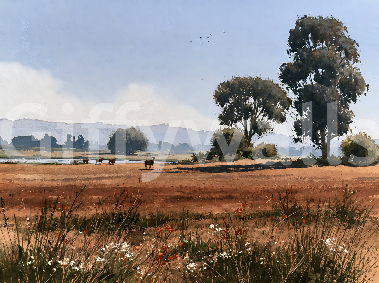 Serene Meadow Wildlife Landscape Wall Mural
