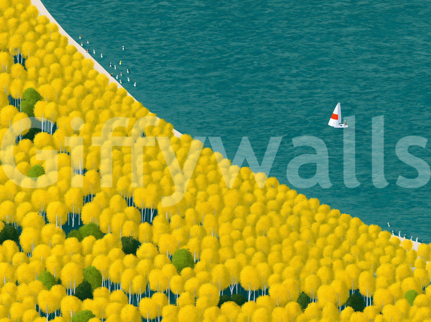 Isometric Autumn Sailing Journey Wall Mural