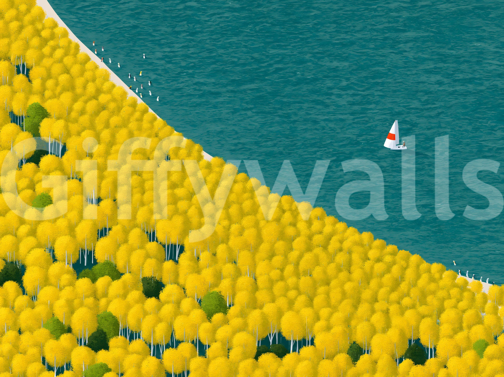 Isometric Autumn Sailing Journey Wall Mural