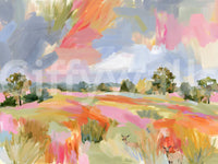 Abstract Painted Meadow with Wildlife Wall Mural