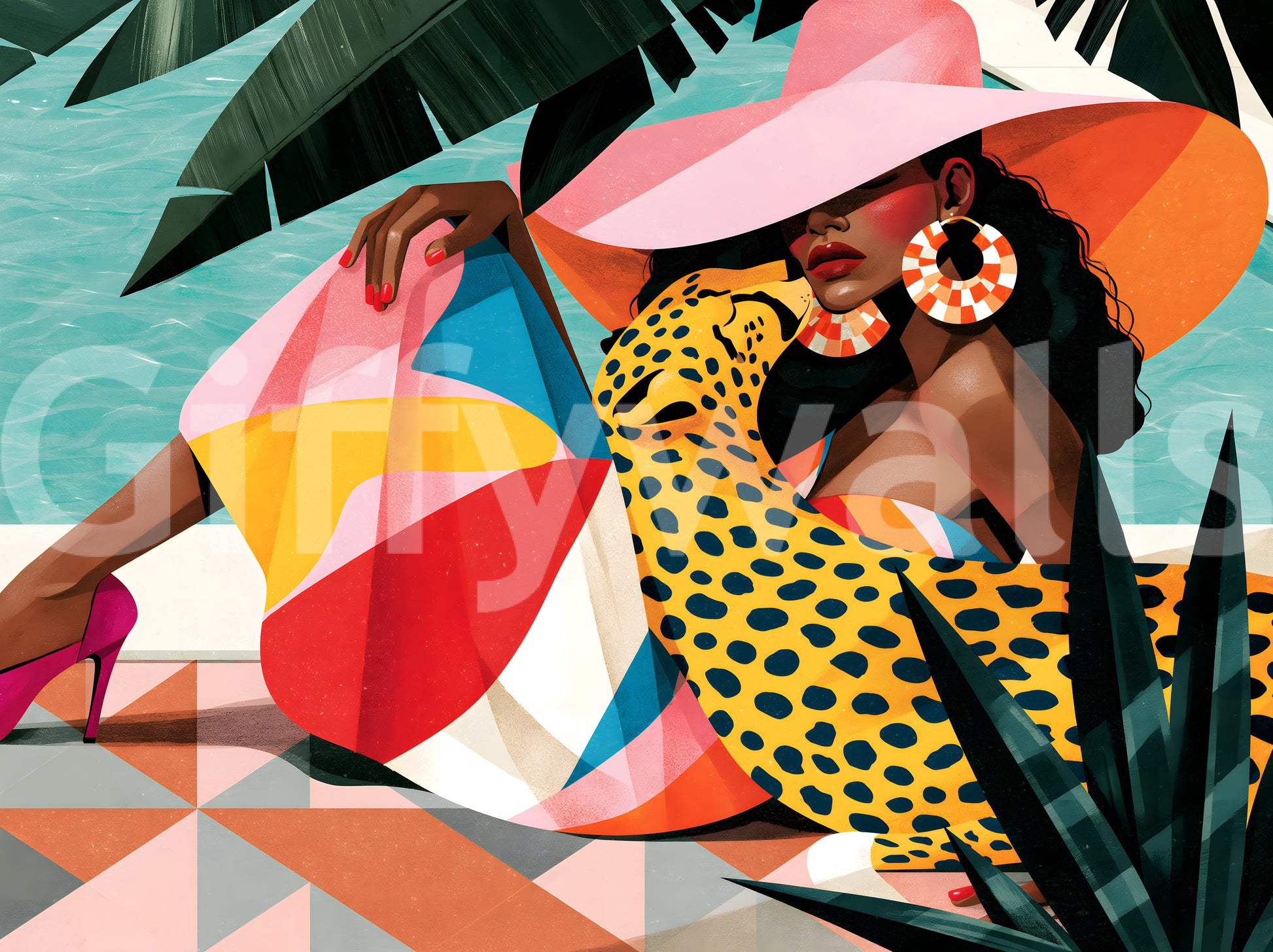 Chic Summer Leisure Illustration Wall Mural