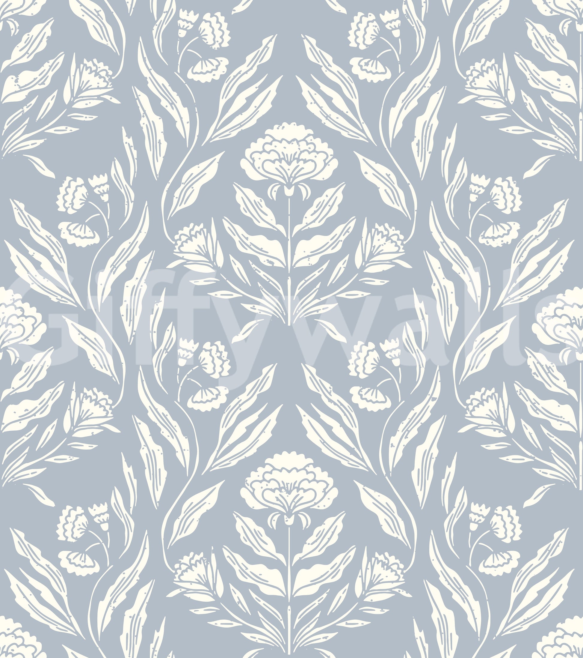 Block Print Damask Floral Wallpaper⁠