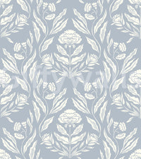 Block Print Damask Floral Wallpaper⁠