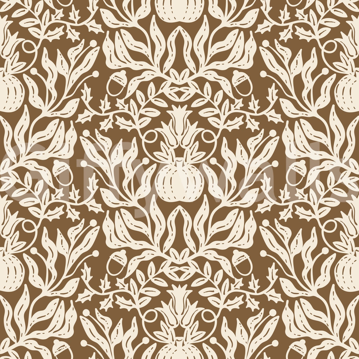 Rustic Autumn Harvest Linocut Wallpaper⁠