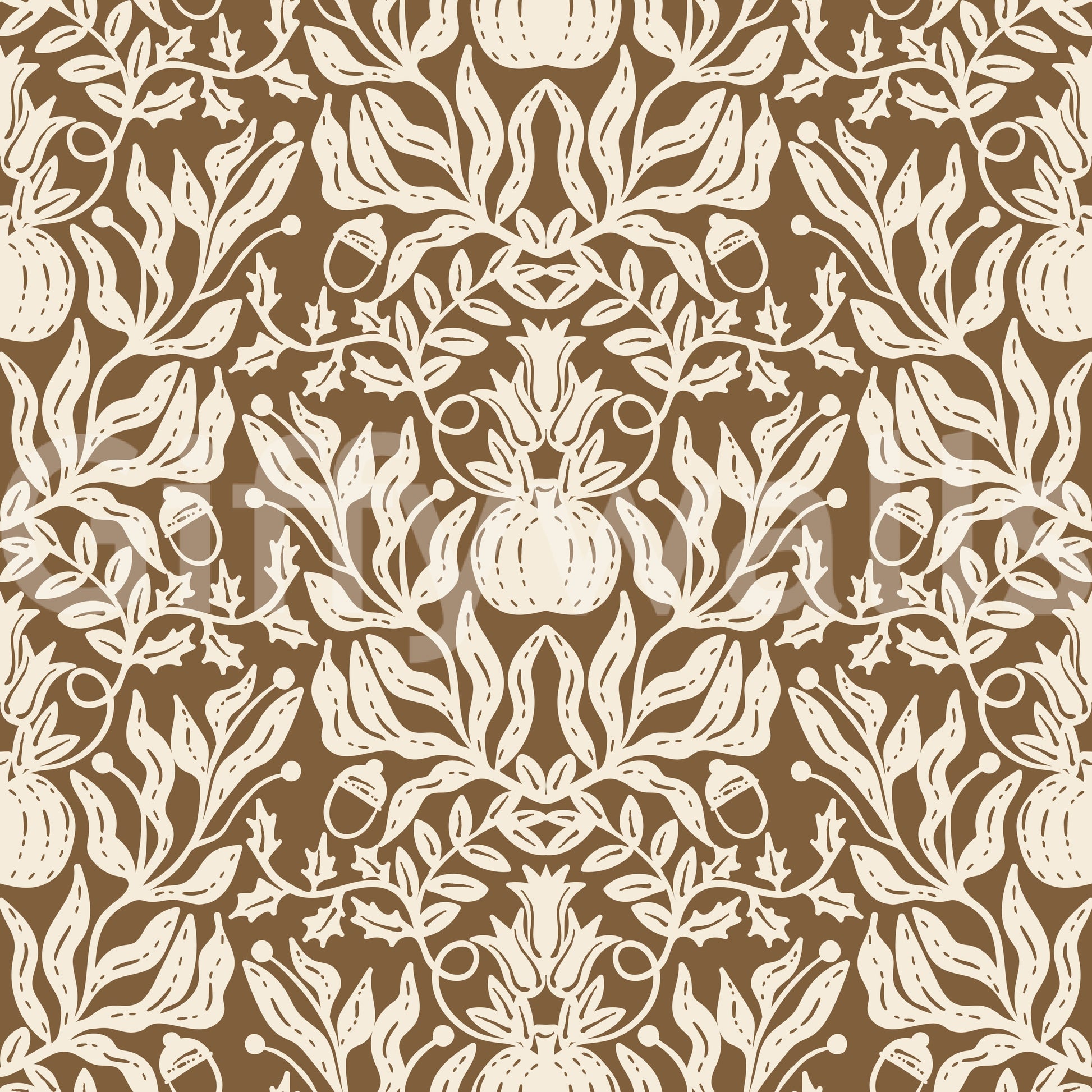 Rustic Autumn Harvest Linocut Wallpaper⁠