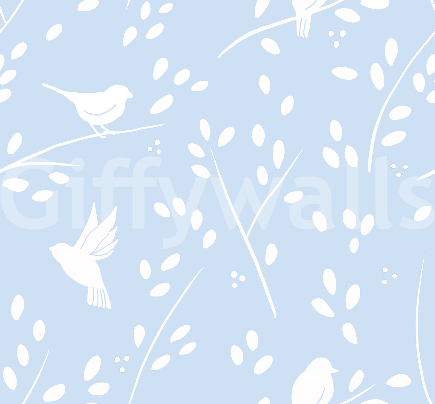 Soft Pastel Blue Woodland Birds Wallpaper⁠