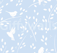 Soft Pastel Blue Woodland Birds Wallpaper⁠