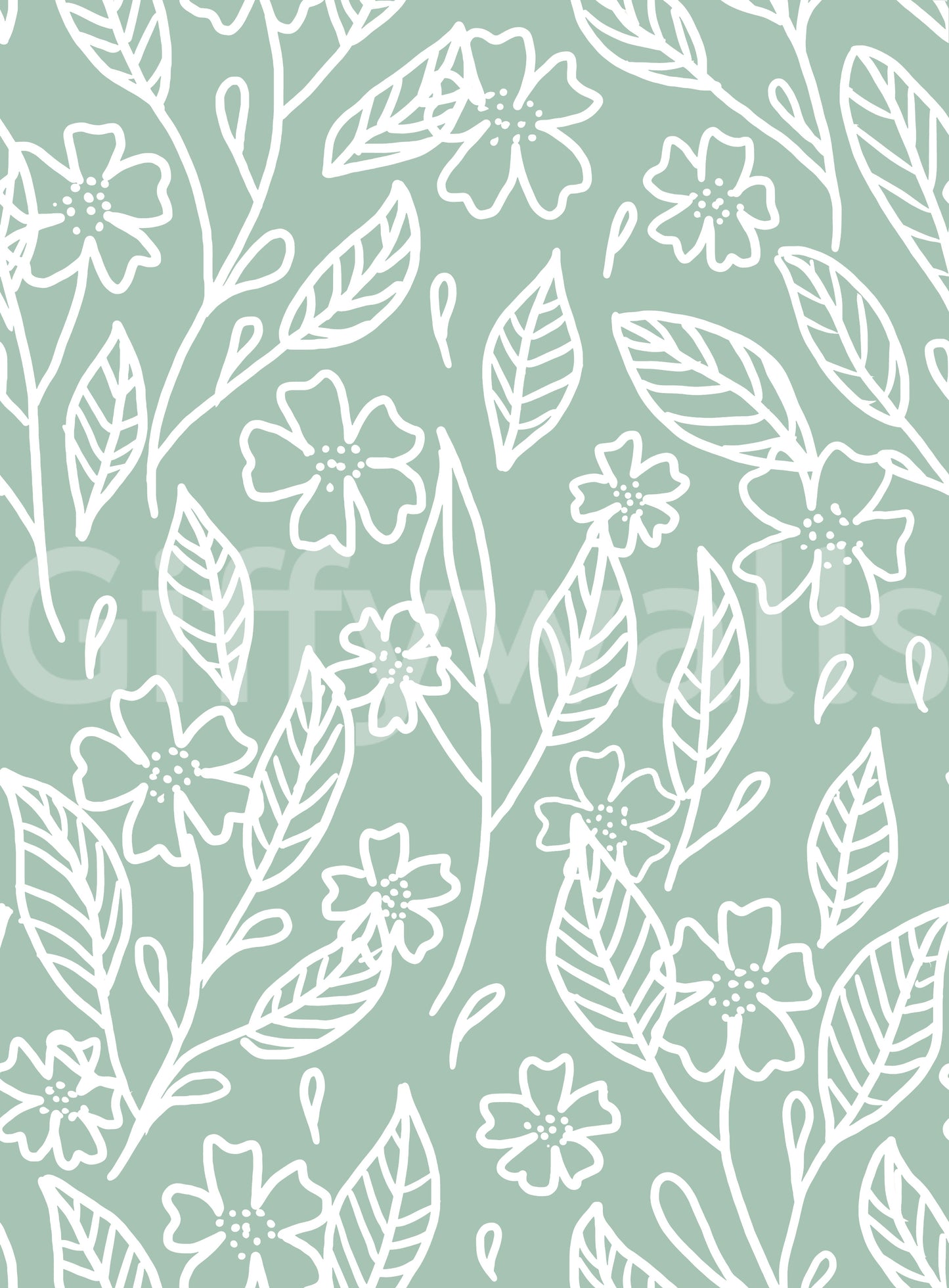 Sage Green Hand-Drawn Floral Line Art Wallpaper⁠