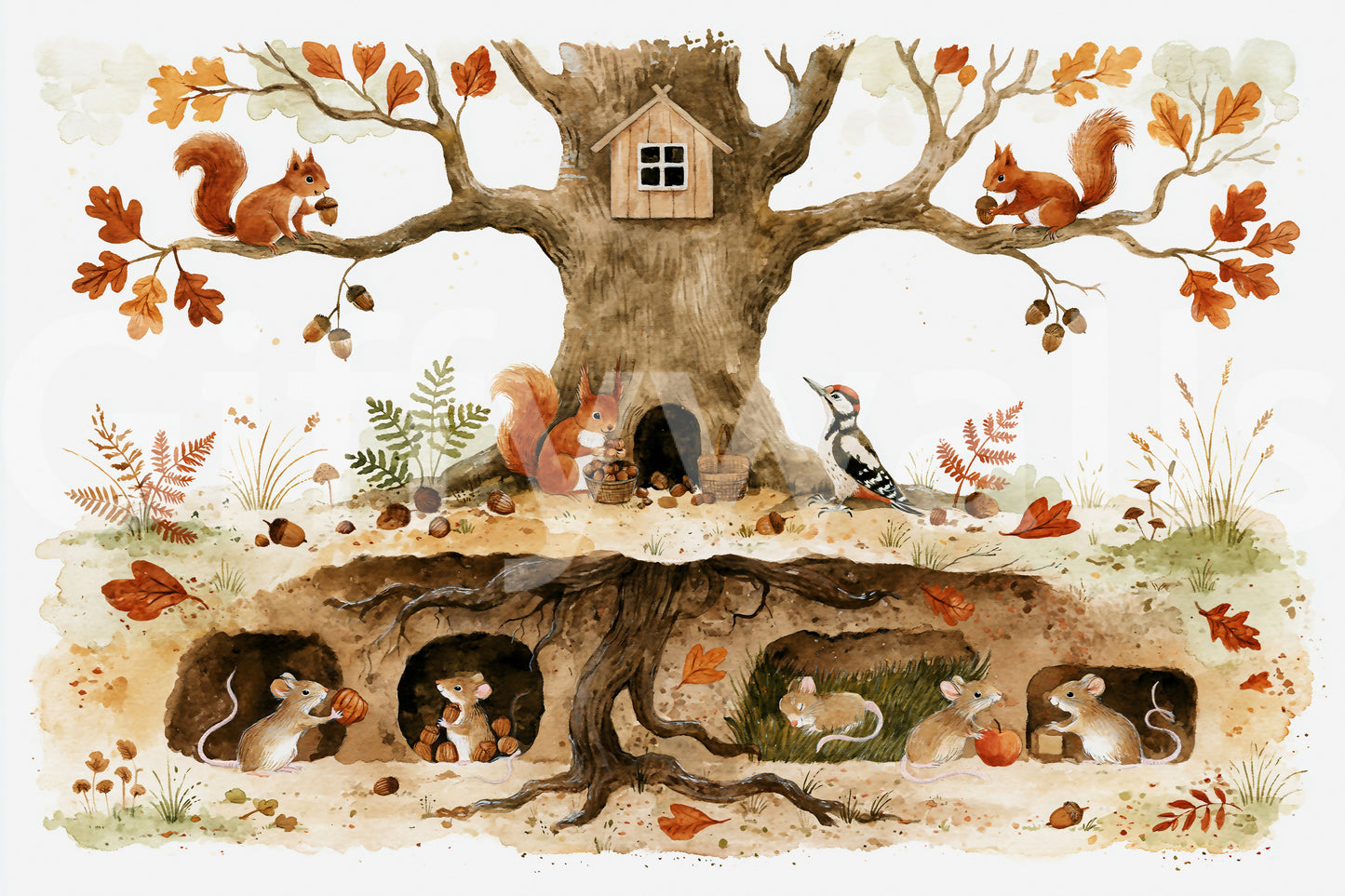 Forest Friends Treehouse Hideaway Wall Mural