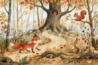 Fox and Woodland Friends Meadow Scene Wall Mural
