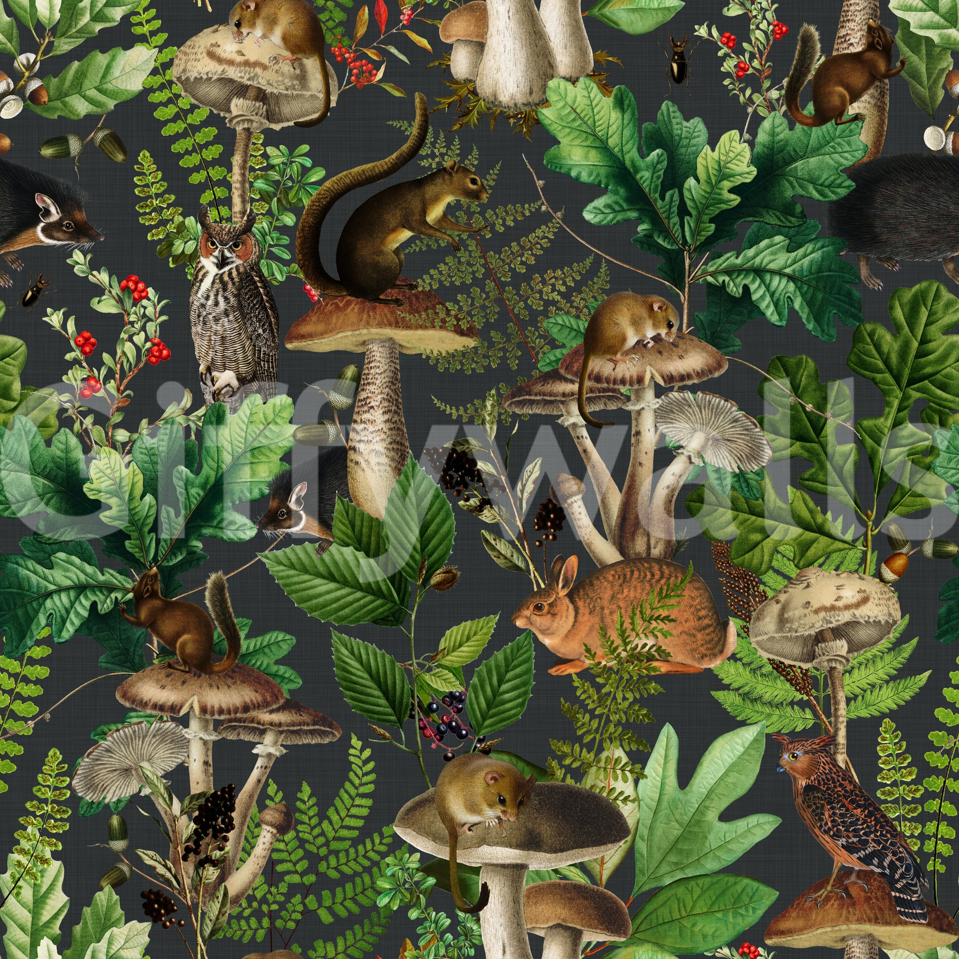 Vintage Forest Creatures and Fungi Wallpaper⁠